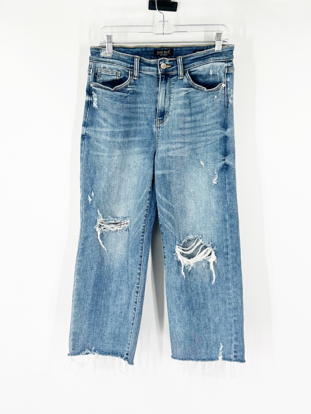 Judy Blue Wide Leg Cropped Jeans Distressed